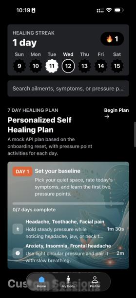 Healing plan screen