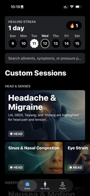 Custom sessions screen
