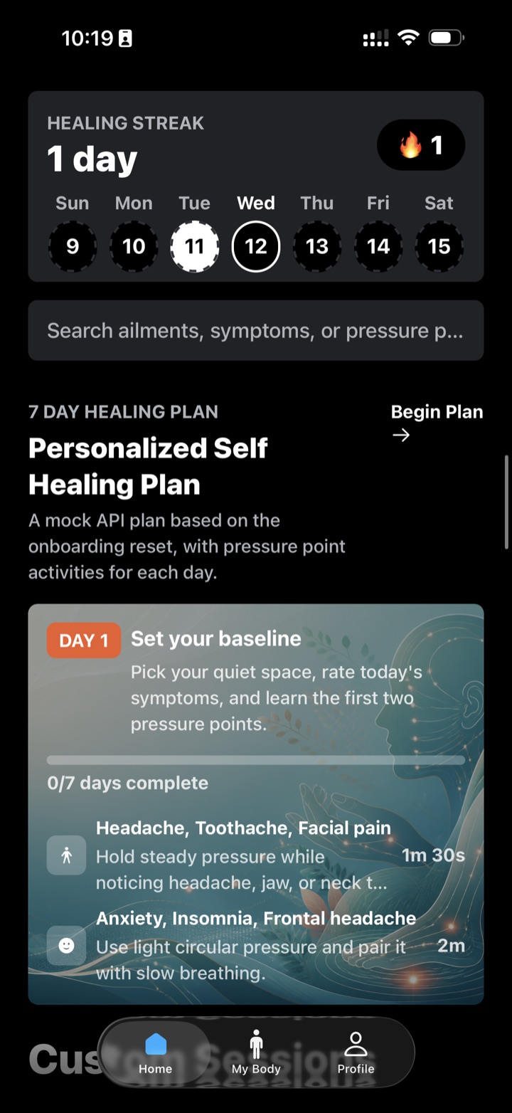 Healing plan screen